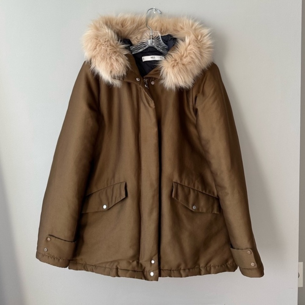MANGO Hooded winter Parka tan S
